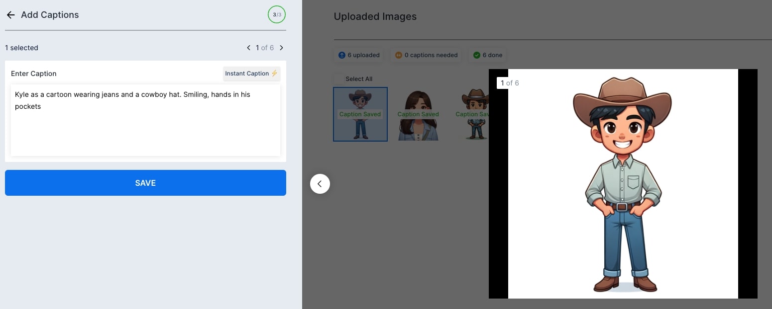 Gencraft custom model results page displaying AI-generated artwork from a user-trained personal model